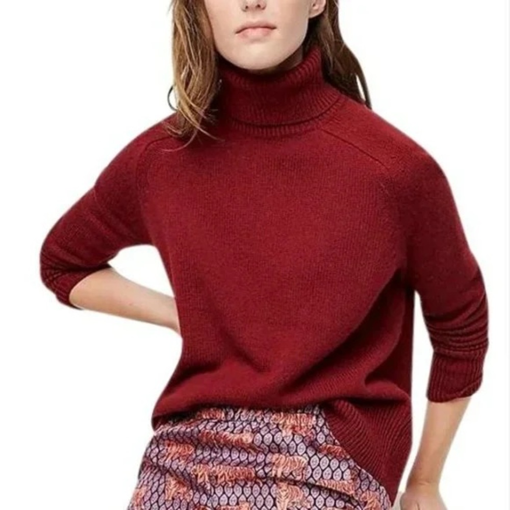 J. Crew 100% Cashmere Everyday Cashmere Boyfriend Turtleneck Burgundy